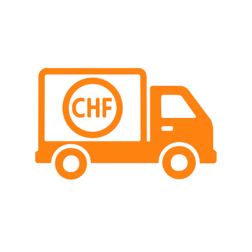 Camion orange avec un logo CHF